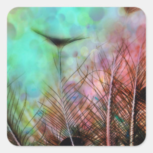 Pastel Peacock Feathers Square Sticker