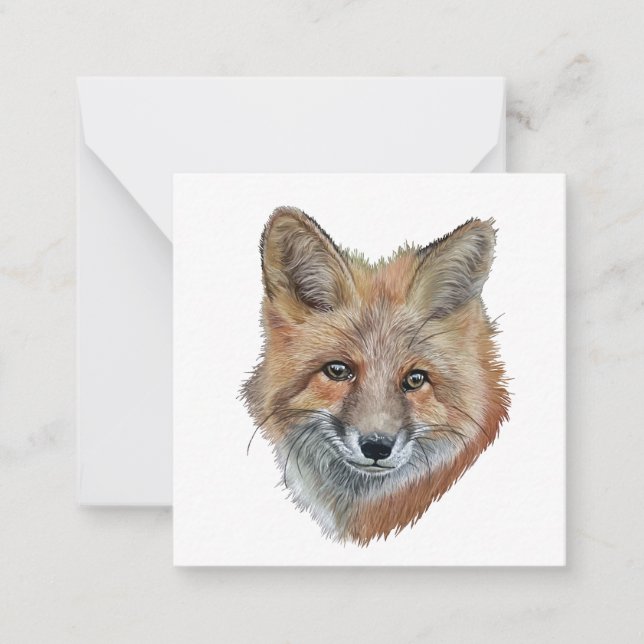 Pastel Pencil Fox Postcard-Style Note Card (Front)
