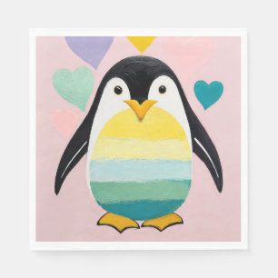 Pastel Penguin Heart Napkin