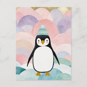 Pastel Penguin Peak Holiday Postcard