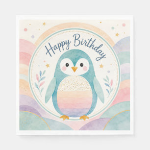 Pastel Penguin Rainbow Birthday Celebration Napkin