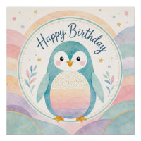 Pastel Penguin Rainbow Birthday Celebration