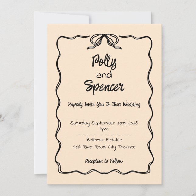Pastel Penmanship Wedding Invitation Apricot  (Front)
