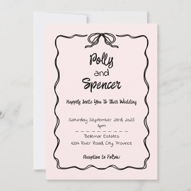 Pastel Penmanship Wedding Invitation Blush  (Front)