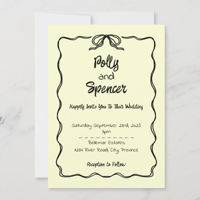 Pastel Penmanship Wedding Invitation Buttercream  (Front)