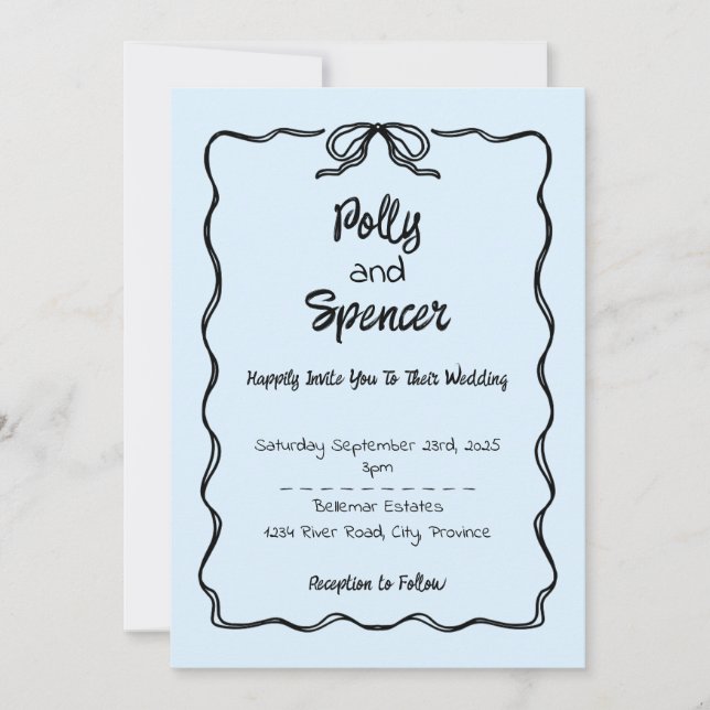 Pastel Penmanship Wedding Invitation Cloud Blue  (Front)