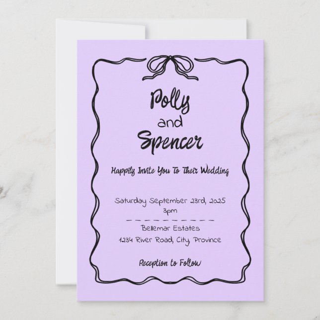 Pastel Penmanship Wedding Invitation Lavender  (Front)