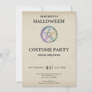 Pastel Pentagram Vintage Halloween Invitation