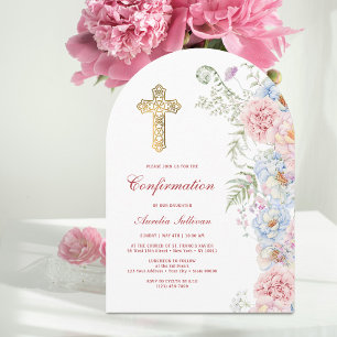 Pastel Peonies Arch Confirmation Invitation