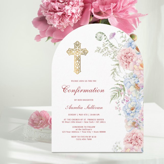 Pastel Peonies Arch Confirmation Invitation (Creator Uploaded)