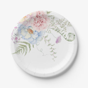 Pastel Peonies Bouquet Paper Plate