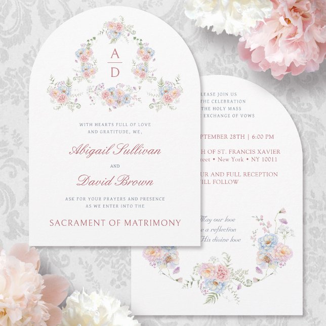 Pastel Peonies Frame Catholic Wedding Invitation (Creator Uploaded)