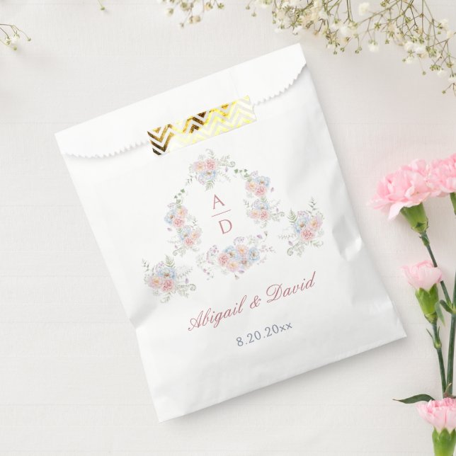 Pastel Peonies Frame Wedding Monograms Favour Bag (Sealed)