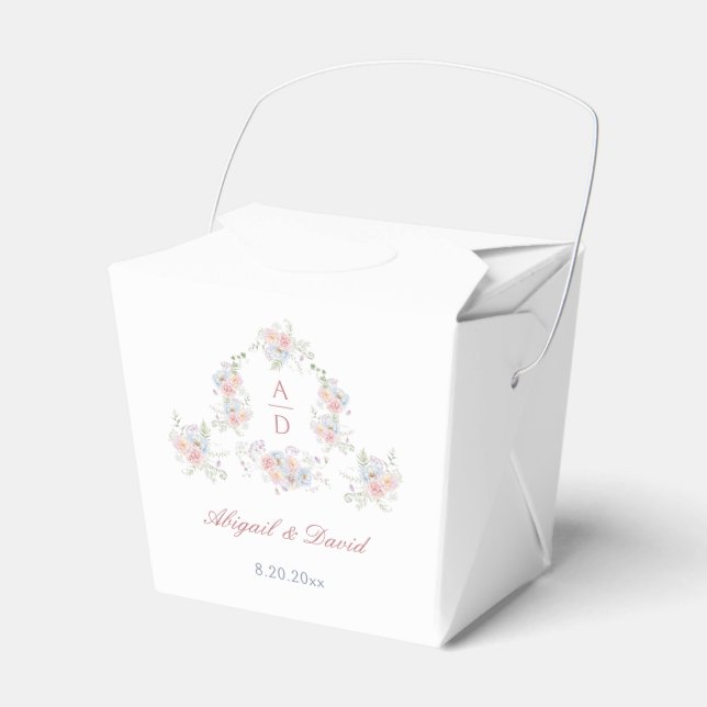 Pastel Peonies Frame Wedding Monograms Take Out Favour Box (Front Side)