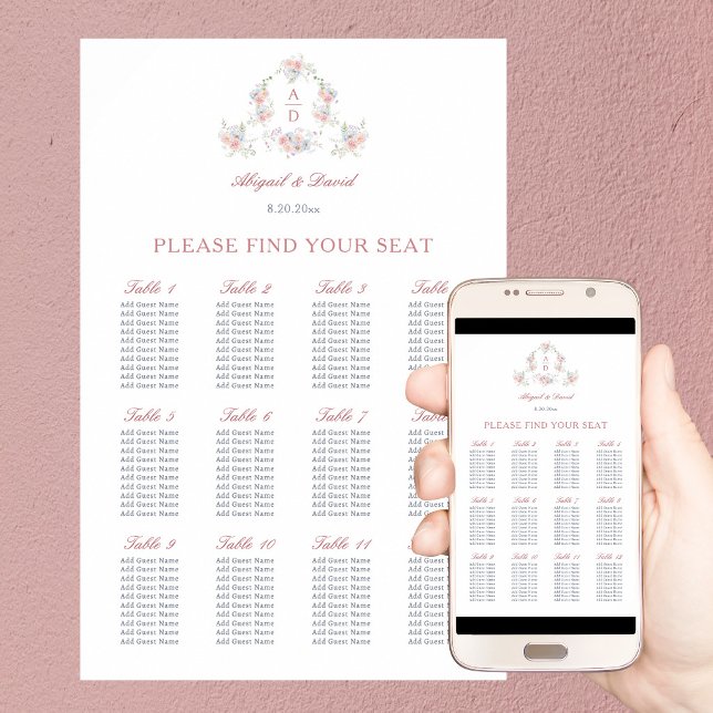 Pastel Peonies Frame Wedding Seating Chart (Creator Uploaded)