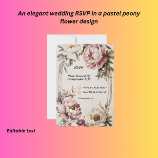 Pastel peony border  RSVP card