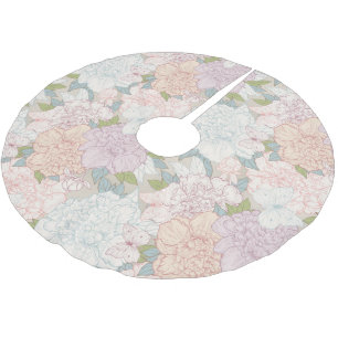 Pastel Peony & Butterfly Flower Pattern Brushed Polyester Tree Skirt