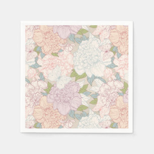 Pastel Peony & Butterfly Flower Pattern Napkin