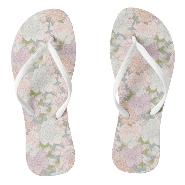 Pastel Peony & Butterfly Flower Pattern Thongs (Footbed)