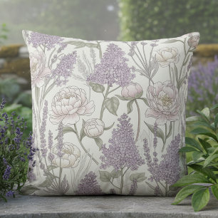 Pastel Peony Lavender Lilacs Cushion