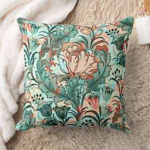 Pastel Peony Tulip Crocus William Morris Pattern Cushion