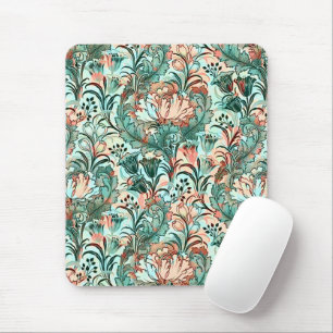 Pastel Peony Tulip Crocus William Morris Pattern Mouse Pad