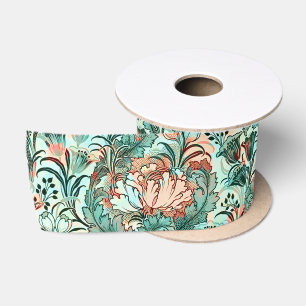 Pastel Peony Tulip Crocus William Morris Pattern Satin Ribbon