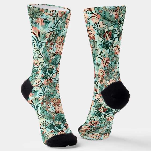 Pastel Peony Tulip Crocus William Morris Pattern Socks (Angled)