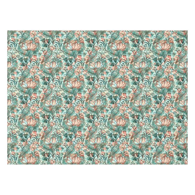 Pastel Peony Tulip Crocus William Morris Pattern Tablecloth (Front (Horizontal))