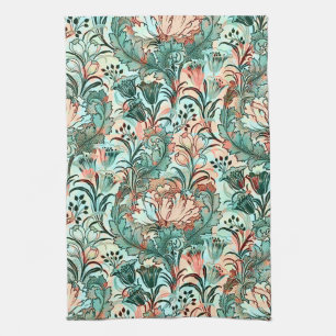 Pastel Peony Tulip Crocus William Morris Pattern Tea Towel