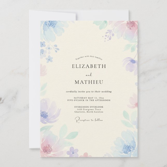 Pastel Periwinkle Wildflower Wedding Invitation (Front)