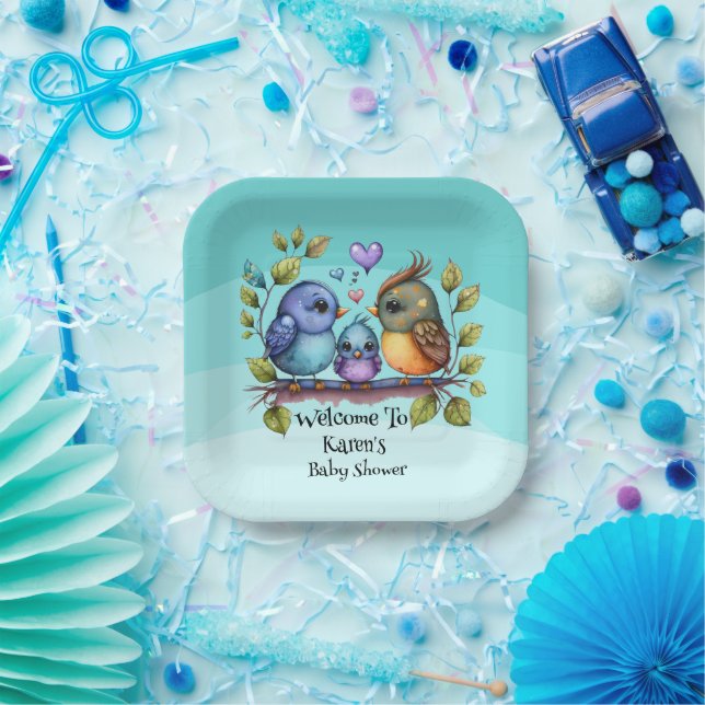Pastel Personalised Baby Bird Shower Paper Plate (Party)