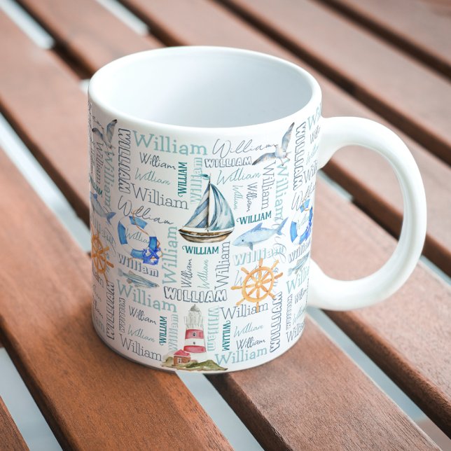 Pastel personalised name nautical marine sailing coffee mug (Creator Uploaded)
