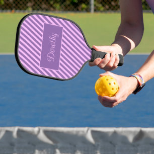 Pastel Personalised Pink and Lavender Striped Pickleball Paddle