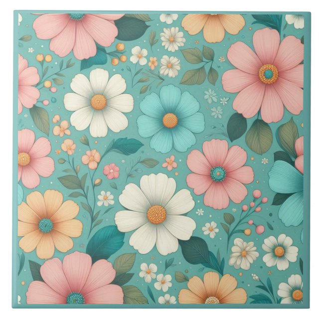 Pastel Petals Ceramic Tile (Front)