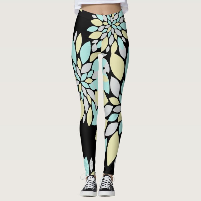 Pastel Petals Flower Pattern Leggings (Front)