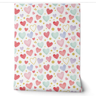 Pastel Petals & Gilded Hearts Wallpaper
