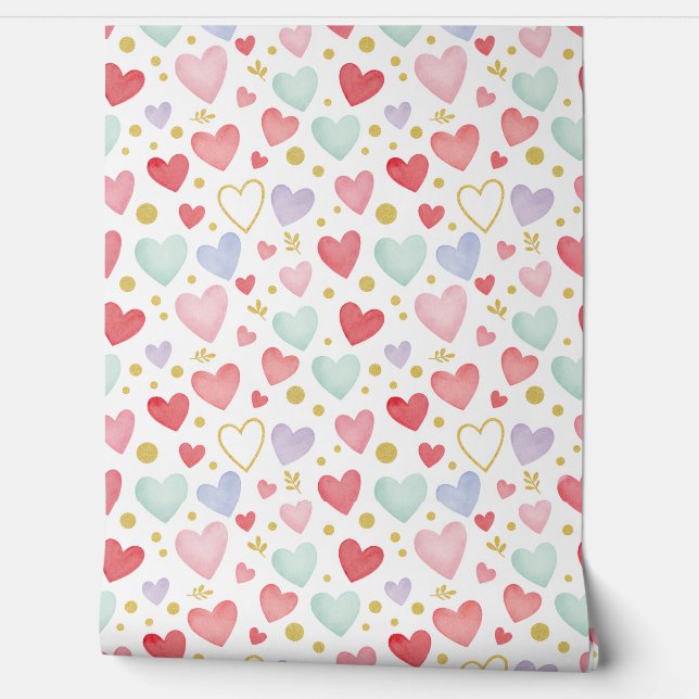 Pastel Petals & Gilded Hearts Wallpaper (Unrolling)