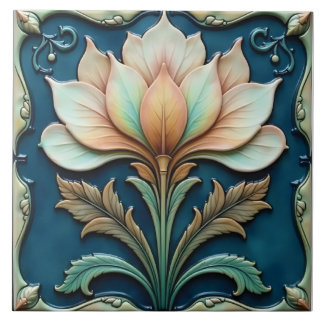 Pastel Petals on Teal Ceramic Tile