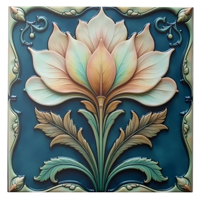 Pastel Petals on Teal Ceramic Tile (Front)