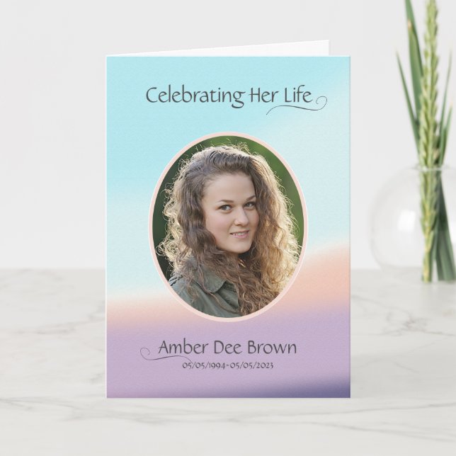 Pastel Photo Funeral Obituary Folded Program (Front)