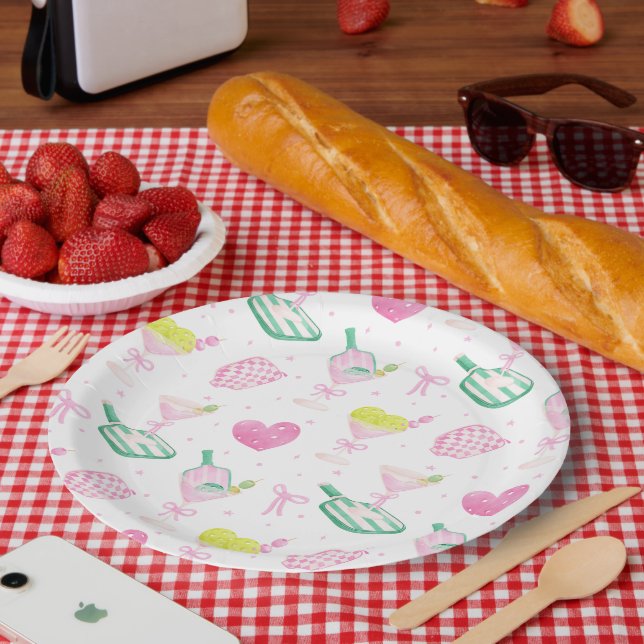 Pastel Pickleball Cocktail Party Pattern Paper Plate (Picnic)