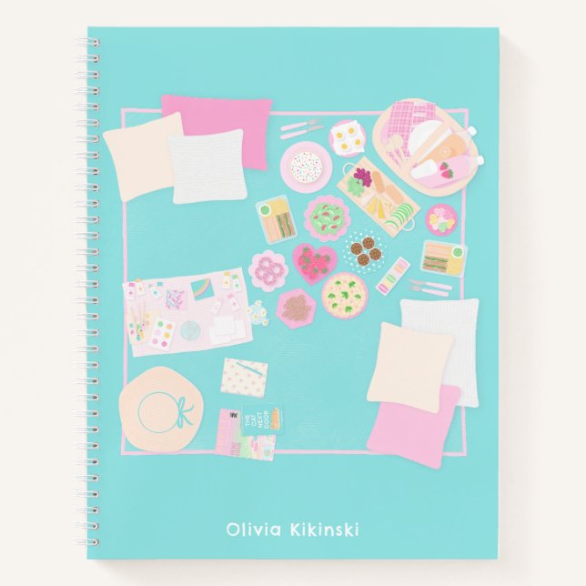 Pastel Picnic Scene Illustrated Spiral Notebook (Front)