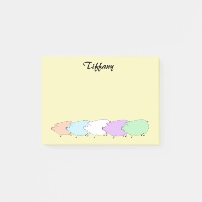 Pastel Pig Parade Personalised  Post-it Notes (Front)