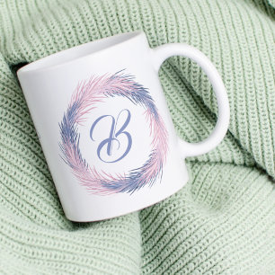 Pastel Pine Wreath Monogram Custom Winter Coffee Mug