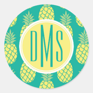 Pastel Pineapples Monogram Classic Round Sticker