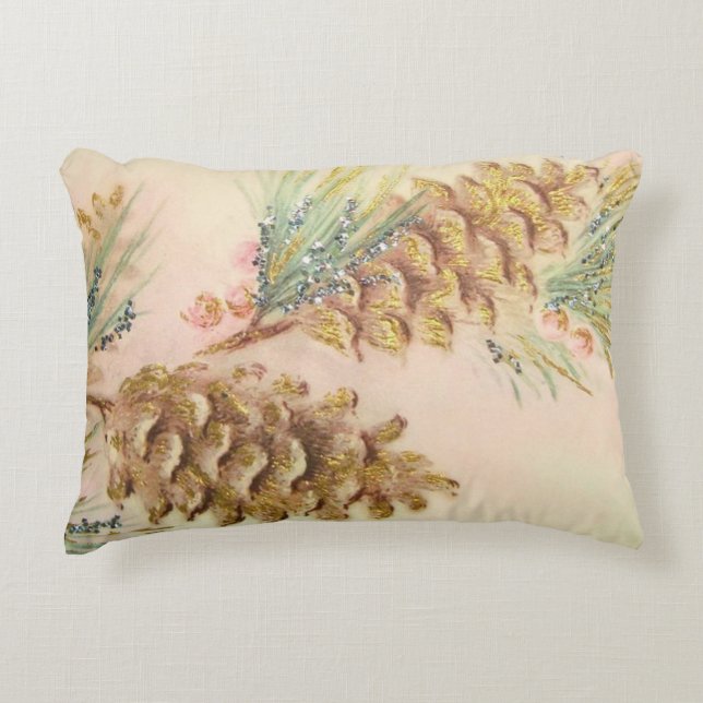 Pastel Pinecones Christmas Faux Sparkle Pillow (Front)