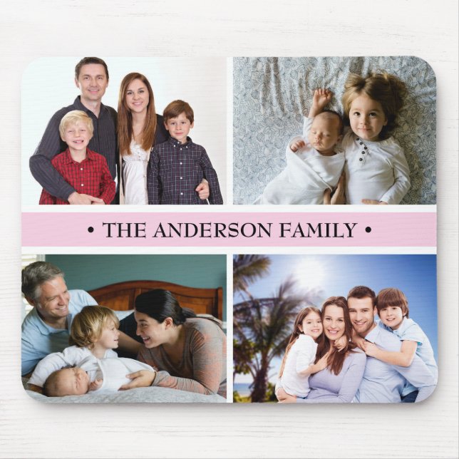 Pastel Pink 4 Photo Collage Custom Mouse Pad (Front)