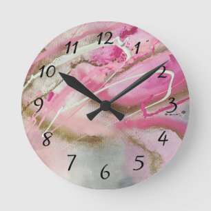 Pastel Pink Abstract Art on Canvass Round Clock