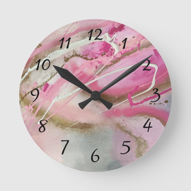 Pastel Pink Abstract Art on Canvass Round Clock (Front)